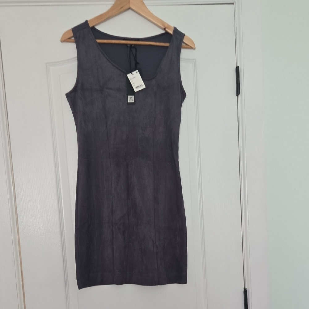 William Rast Gray Faux Suede Sleeveless Sheath Mini Dress
